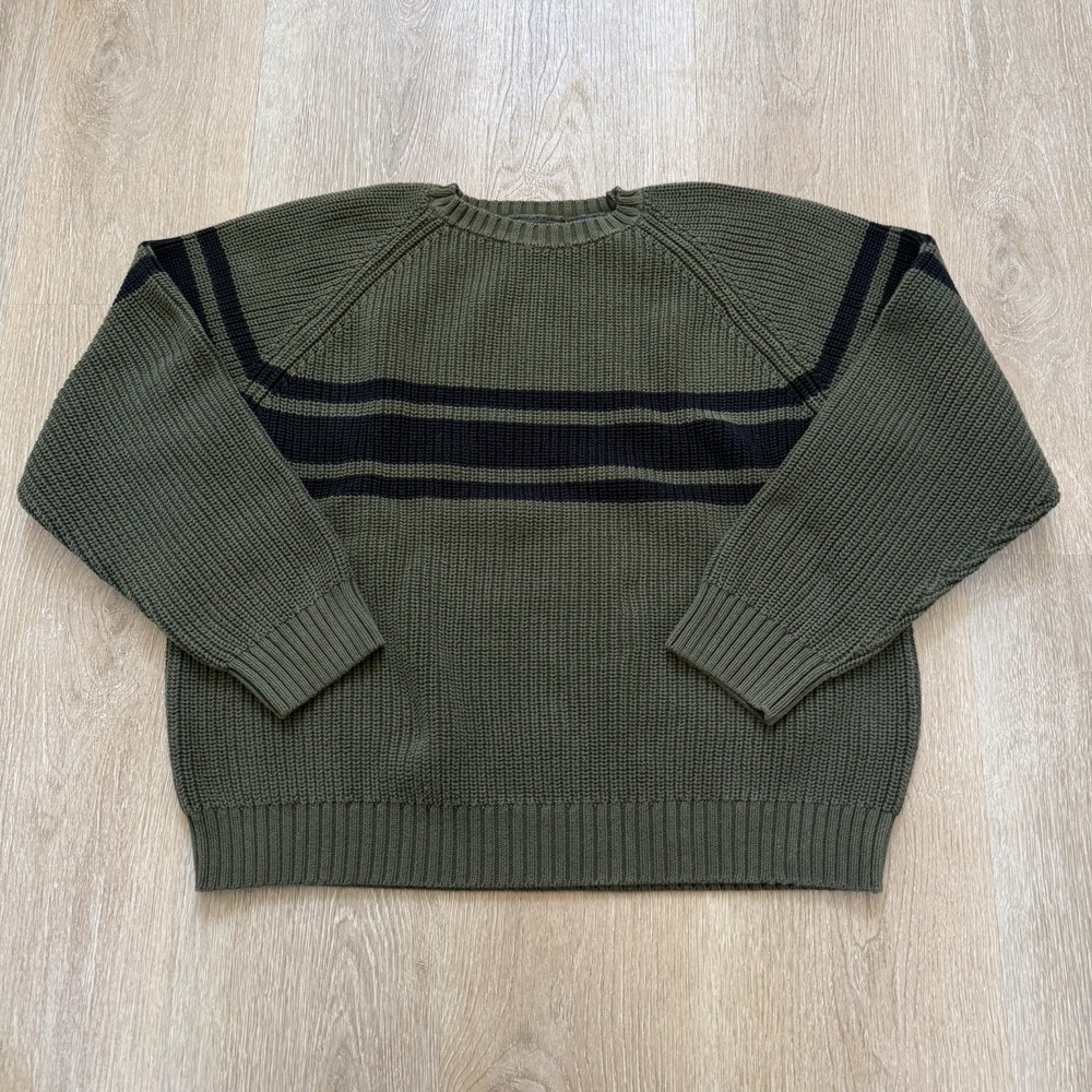 GAP Men's Knit‎ Pullover Sweater XL Green Chunky Crew Neck Fisherman Striped